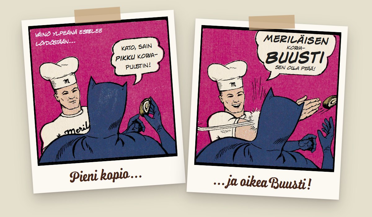 Korva-BUUSTIn sarjakuvaruudut: pieni kopio ja oikea Buusti